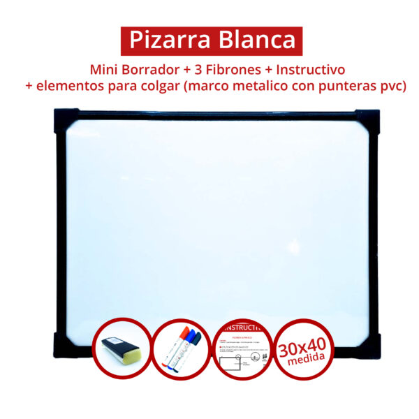 Pizarra Blanca medida 30x40 marco metalico - Imagen 2