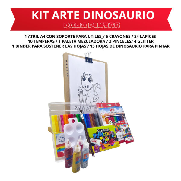 Kit de arte para niños con dibujos para colorear de dinosaurio - Imagen 2