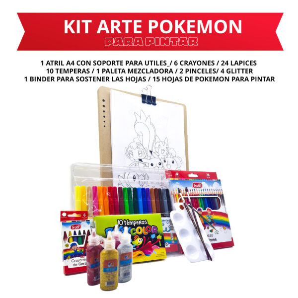 Simple kit de arte para niños + hojas para pintar de pokemon - Imagen 2