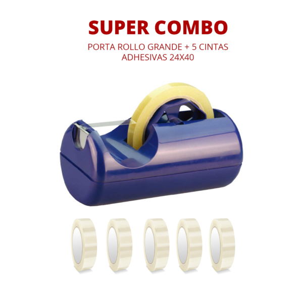 Combo Porta Rollo Grande + 5 Cintas Adhesivas 24x40 Mm - Imagen 2