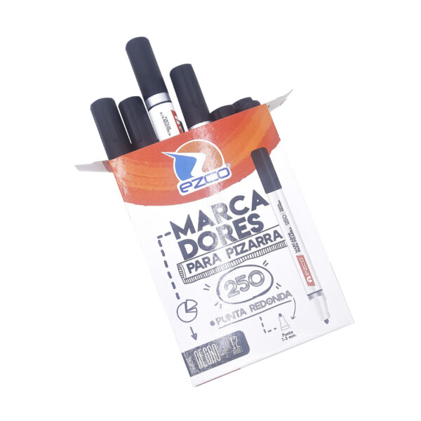 Marcador/fibra Para Pizarra Punta Redonda Ezco 250 Negro X12 - Imagen 2