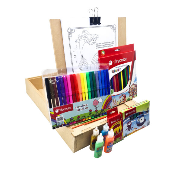 Kit Escolar Caja Infantil Atril + Hojas Para Pintar Disney