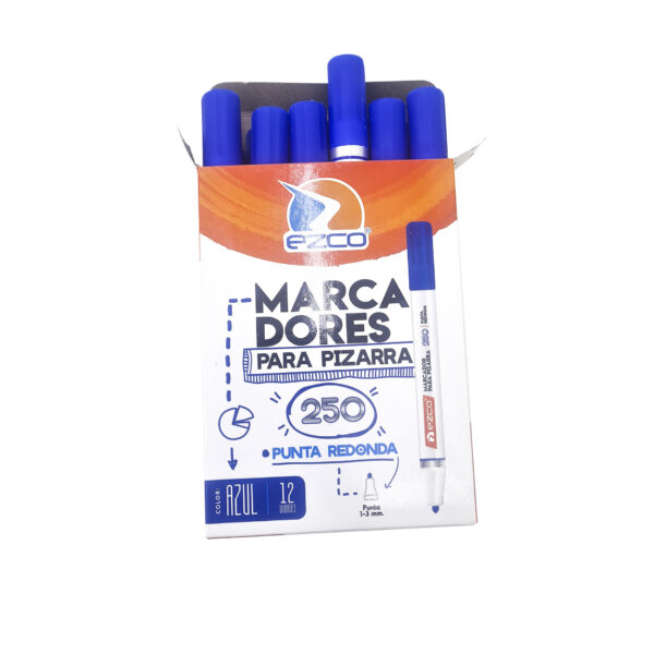 Marcador/fibra Para Pizarra Punta Redonda Ezco 250 Azul X 12 - Imagen 3