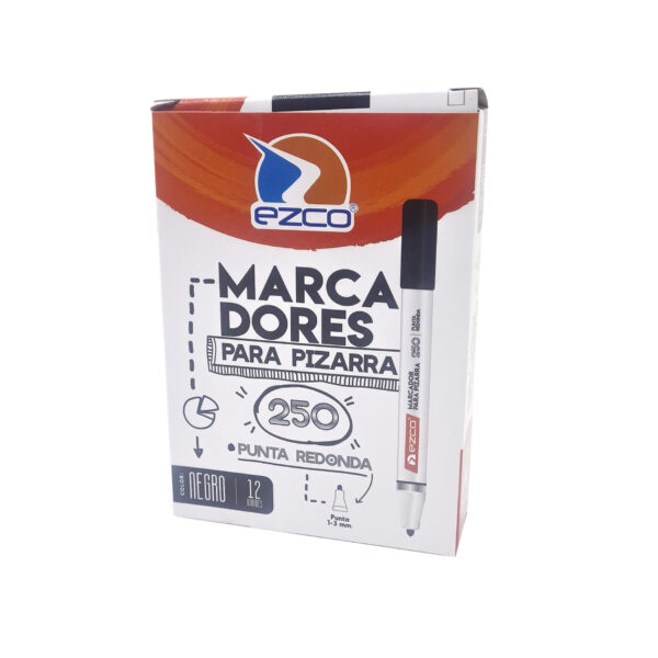 Marcador/fibra Para Pizarra Punta Redonda Ezco 250 Negro X12