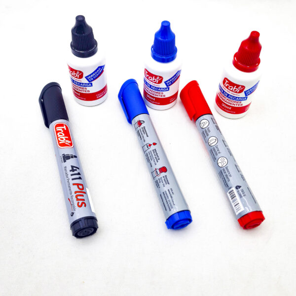 Kit Set 3 Marcadores Recargables Permanentes + 3 Tintas - Imagen 2