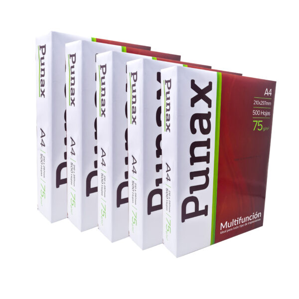 Resma Punax A4 75 Gramos 500 Hojas Color Blanca X 5 Unidades