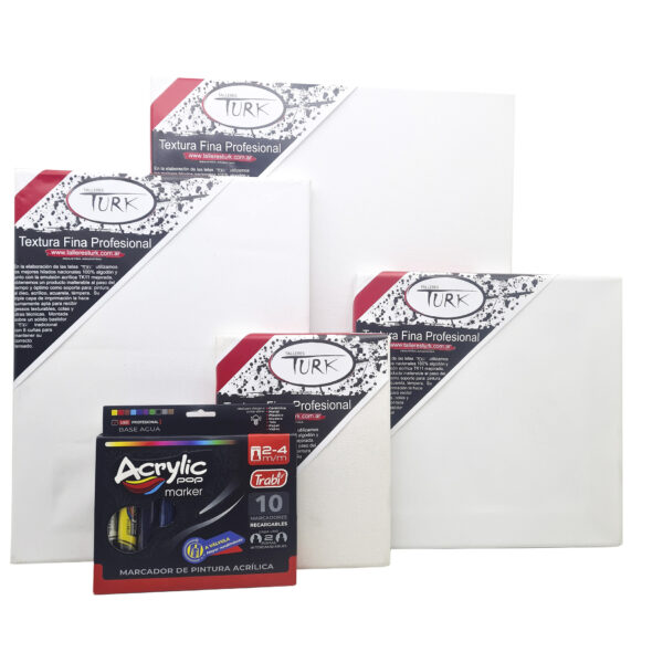 Set Kit Arte X4 Bastidores + fibrones Acrílicos Pintar Cuadro
