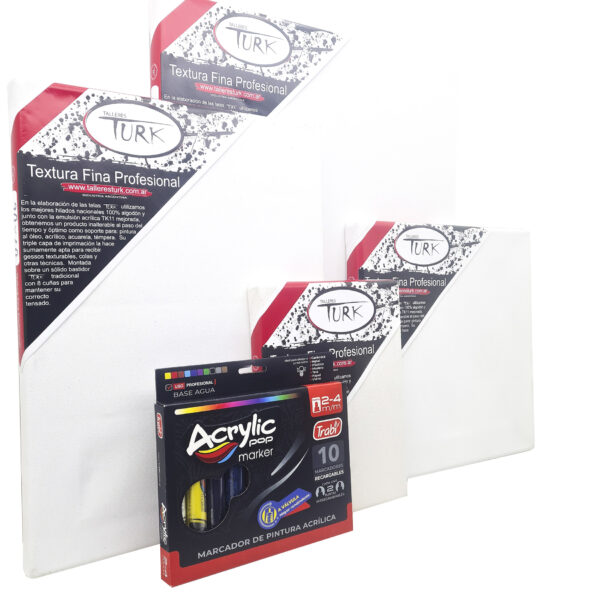 Set Kit Arte X4 Bastidores + fibrones Acrílicos Pintar Cuadro - Imagen 2