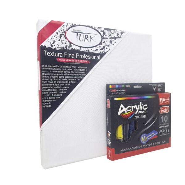 Simple Kit Arte Fibrones Acrílicos + Bastidor 30x30 Pintar - Imagen 2