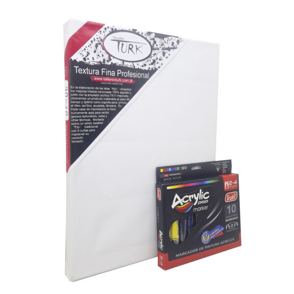 Simple Kit Arte Fibrones Acrílicos + Bastidor 30x40 Pintar - Imagen 2