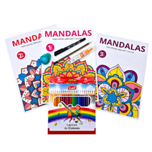 Set Kit Arte Mándalas 3 Niveles Para Colorear Infantil